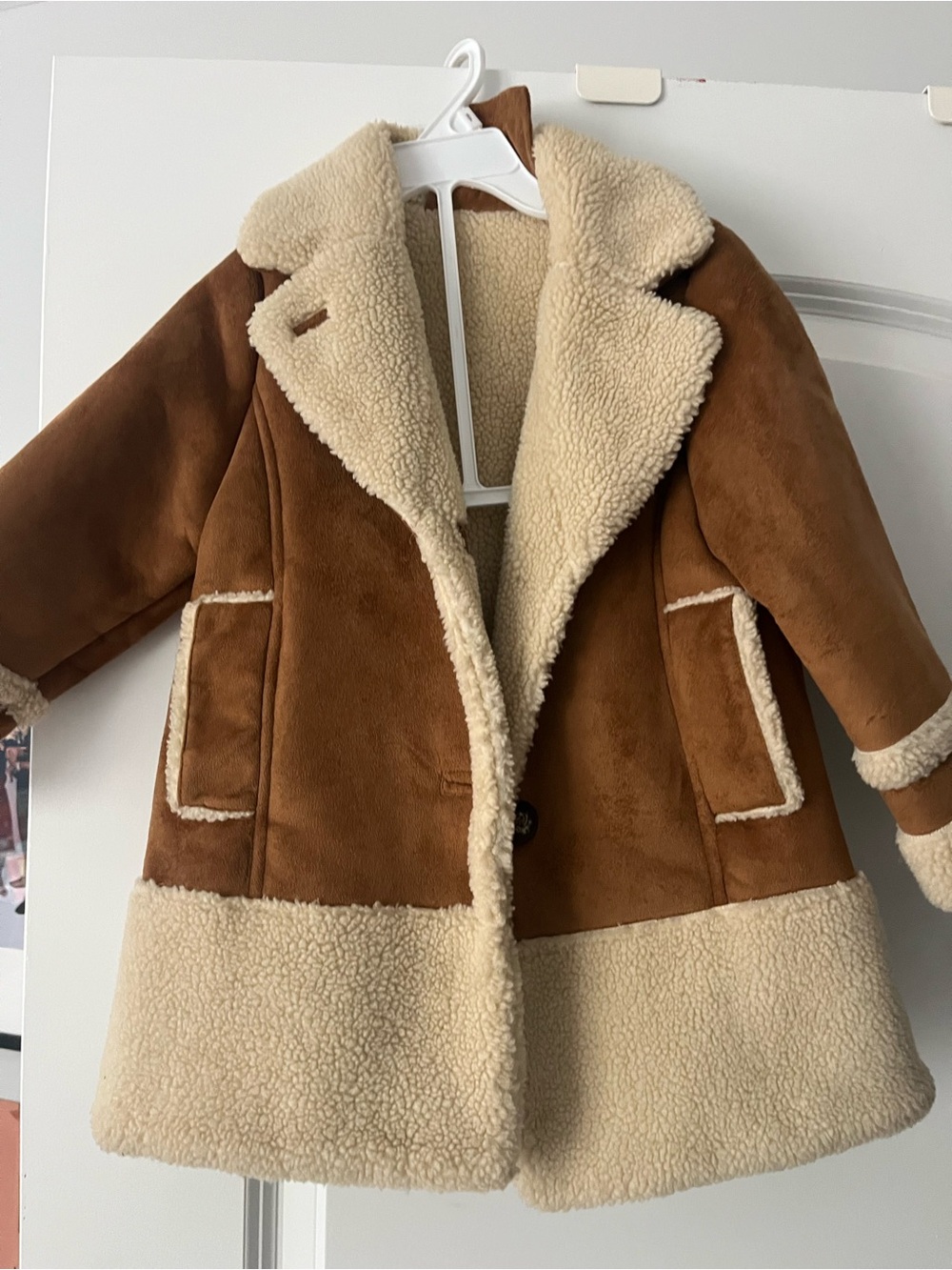 Zara Kids Brown Coat with Cream Shearling Trim